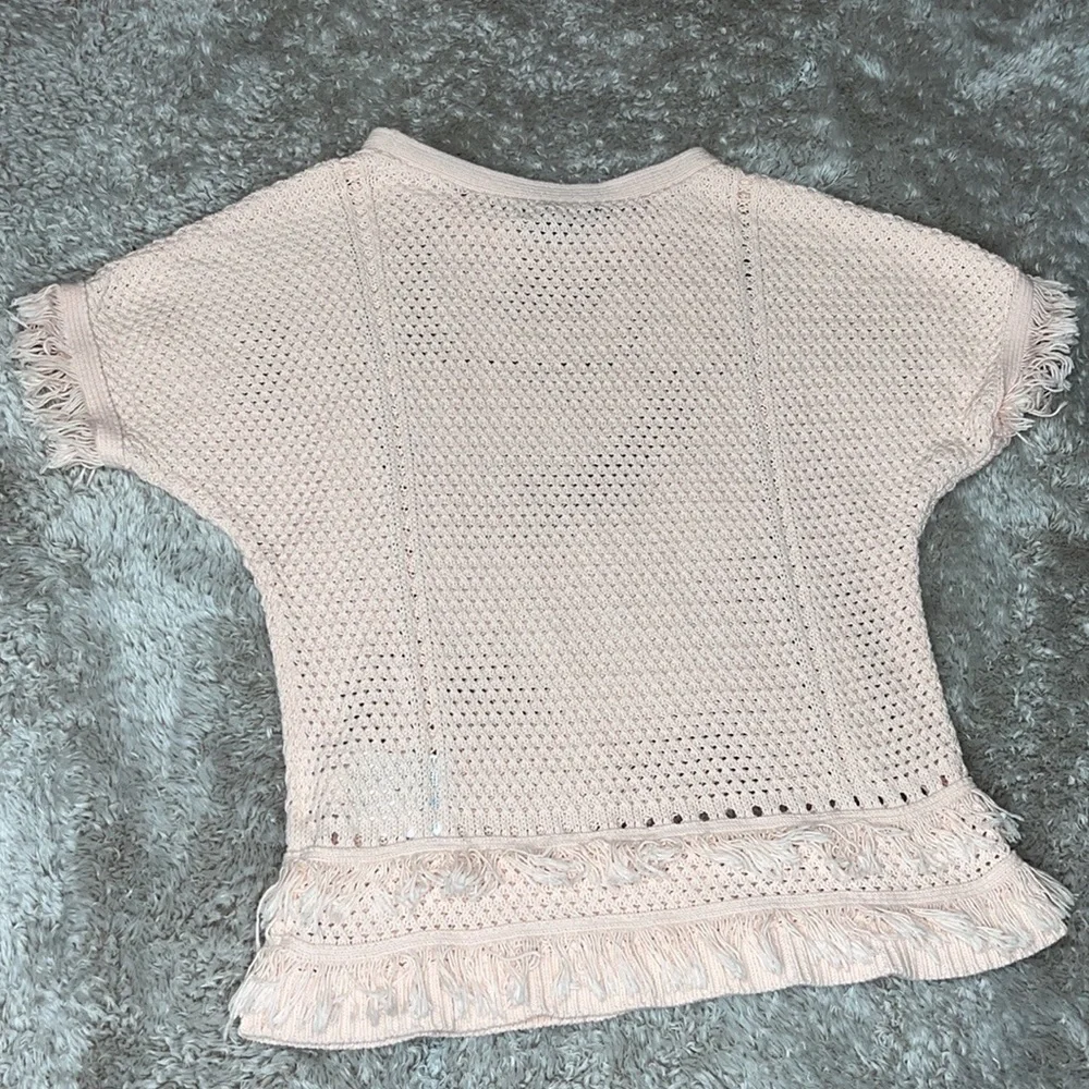 GapKids Peach Open Knit Crochet Fringe Top Sweater Size L 10 Boho